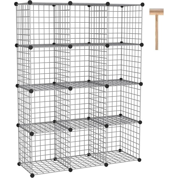Wire Cube Storage, 12-Cube Storage Organizer Metal, C Grids Storage Bins Shelving, Modular Bookshelf Shelf, Closet Cabinet Ideal for Bedroom, Office 36.6”L x 12.4”W 48.4”H Black