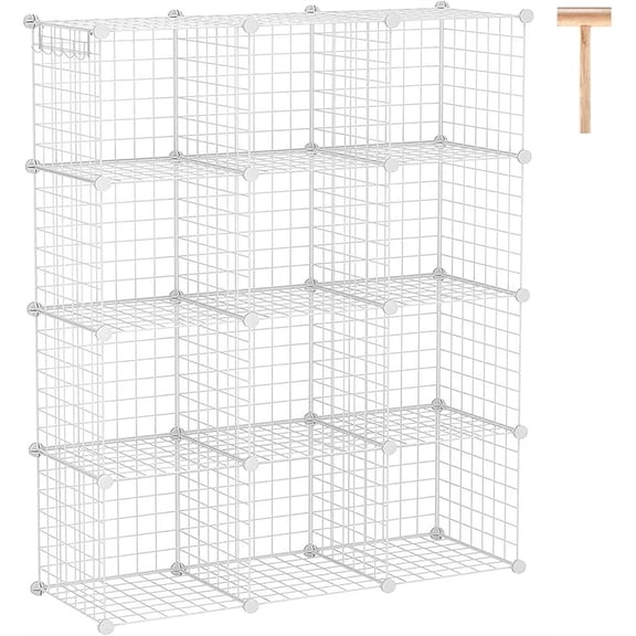 Wire Cube Storage, 12-Cube Storage Organizer Metal, C Grids Storage Bins Shelving, Modular Bookshelf Shelf, Closet Cabinet Ideal for Bedroom, Office 36.6L x 12.4W 48.4H White
