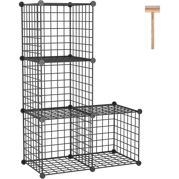 Wire Cube Storage, 4-Cube Storage Organizer Metal, C Grids Storage Bins Shelving, Modular Bookshelf Shelf, Closet Cabinet Ideal for Bedroom, Office 12.4”L x 24.8”W 36.6”H Black UWCS3004B