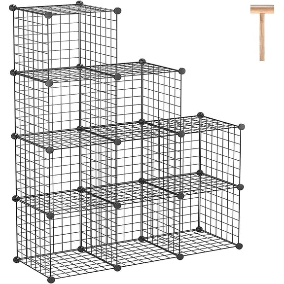 Wire Cube Storage - 9-Cube Organizer, Metal Grids, Modular Bookshelf, Closet Cabinet, Ideal for Home, Living Room, Office 36.6'L x 12.4'W 48.4'H Black