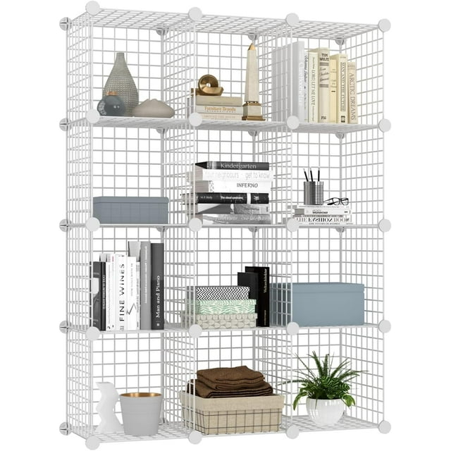Wire Cube Storage 12 Cubes DIY Wire Grid Organizer, Metal