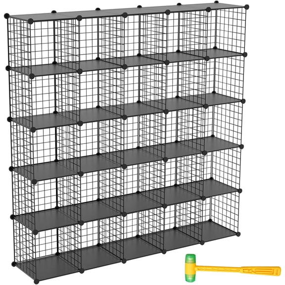 Wire Cube Storage Organizer, 25-Cube Metal Bookshelf, Stackable Modular Shelf for Bedroom Living Room Office, Black
