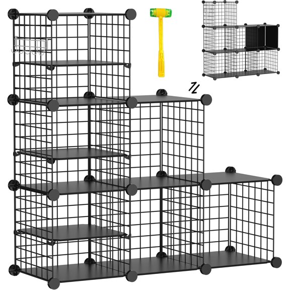 Wire Cube Storage Organizer, 6 Cubes Converted into 7 Cubes, Sturdy Metal Grids Storage Shelf Closet Shelving Units and Storage, Shelves for Bedroom LIvingroom Office