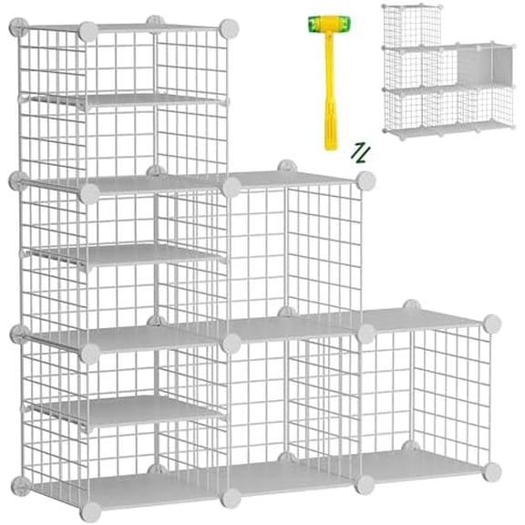 Wire Cube Storage Organizer, 6 Cubes Converted into 7 Cubes, Sturdy Metal Grids Storage Shelf Closet Shelving Units and Storage, Shelves for Bedroom LIvingroom Office