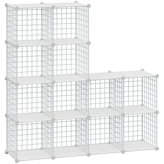 Wire Cube Storage Organizer, Book/Toy/Craft/Potted Plants and petCloset Organizers and Storage Shelves, 12-Cube Freely Combinable Metal Grids Storage Shelf,White Plus Iron