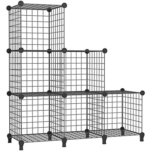 Wire Cube Storage Organizer, Closet Organizers and Storage, Metal 6 Cube Storage Shelves Bookshelf, Portable Closet Clothes Organizer for Bedroom, Home, Office, Black