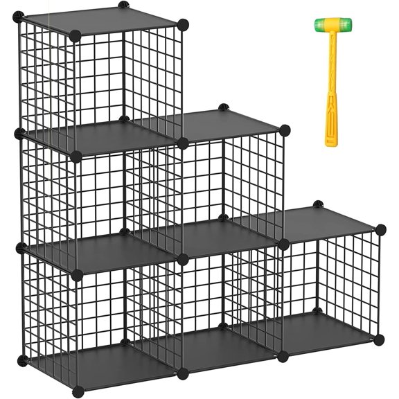 Wire Cube Storage Organizer, Metal Storage Shelves Bookshelf, Stackable Modular Closet Organizer for Bedroom Living Room, Office,Storage Shelves(6-Cube,Black)