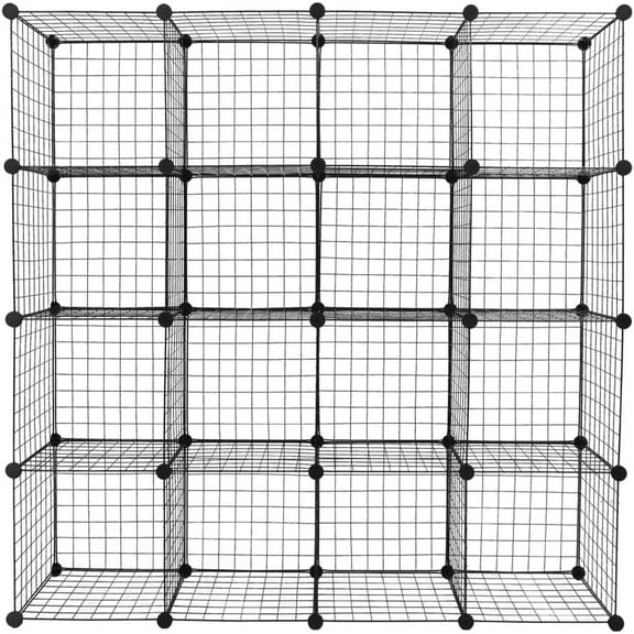 Wire Cube Storage Shelves, 16 Cube Storage Organizer Metal Shelves, Storage Bins Shelving, Modular Bookshelf Shelf, Closet Cabinet Ideal for Bedroom, Office, 47L x 14W x 57H, Black