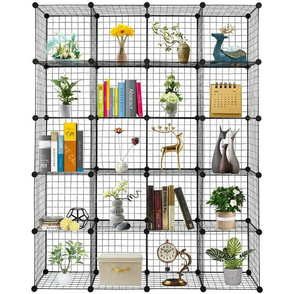 Wire Cube Storage Shelves, Metal Grid Origami Shelves Multifunction Shelving Unit Modular Cubbies Organizer Bookcase (20-Cube)
