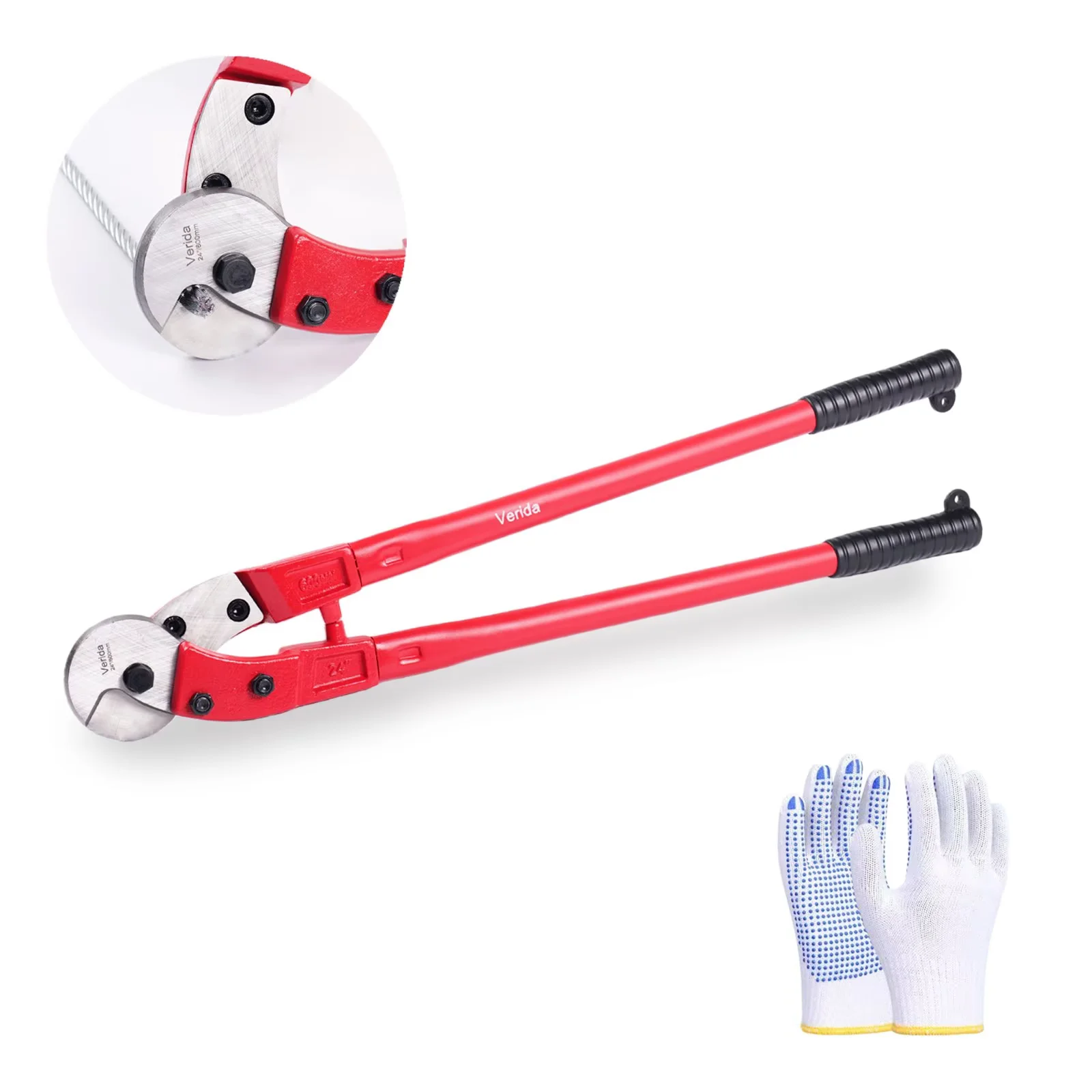 Wire Cutters 18 inch, Industrial-Grade Heavy Duty Wire Rope Cutter, Chrome Vanadium Steel, Hardness 65 HRC. for Stainless Steel Wire and Hard Wire Ropes, Red