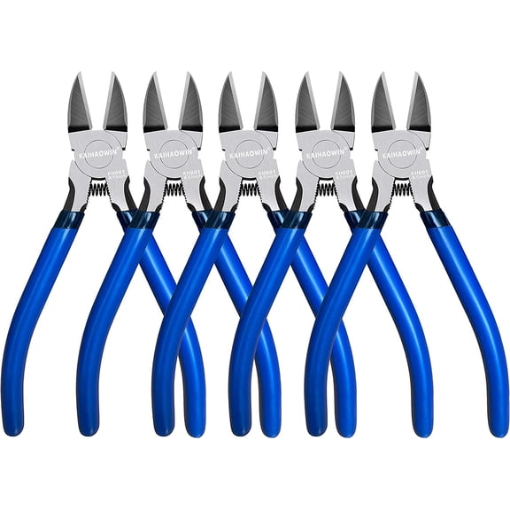 Wire Cutters 5 Pack, 6.5 inch, Flush Diagonal Side Precision Ultra Sharp Spring Loaded Snips Clippers Dikes Cutting Pliers Small for Crafting Jewelry Making,Blue