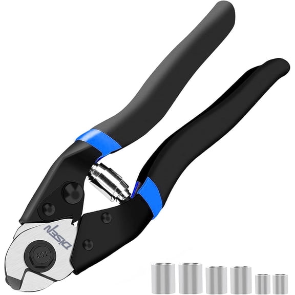 Wire Cutters Heavy Duty Cutting Up to 3/16", Metal Cable Cutters for Fence Thick Wire, Safety Lock, Spring Loaded, Non-slip Matte Handle, Chrome Vanadium Steel Jaw - Blue Black