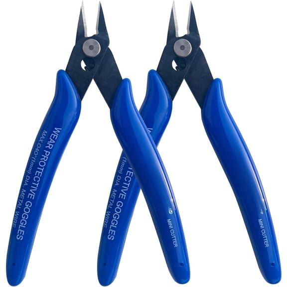 Wire Cutters with Spring, 2 Pack, 5 inch Precision Mini Flush Cutters Bulk, Nippers, Flush Pliers, Wire Snips, Small Side Cutters for Electronics Crafts -Blue