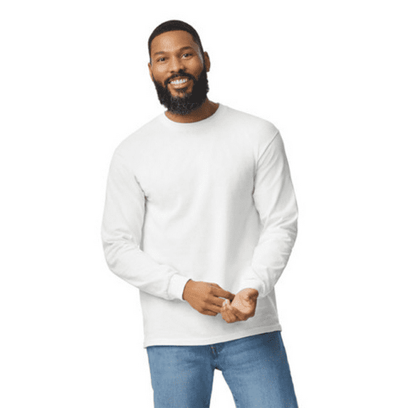 Wire Delight Men’s Crewneck Long Sleeve Tee, Durable Cotton Classic Fit T-shirts, White, M