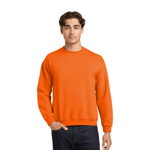 Wire Delight Hi-Vis Heavy Blend Safety Crewneck Sweatshirt for Men, Durable Workwear Fleece Pullover, Safety Orange, XL