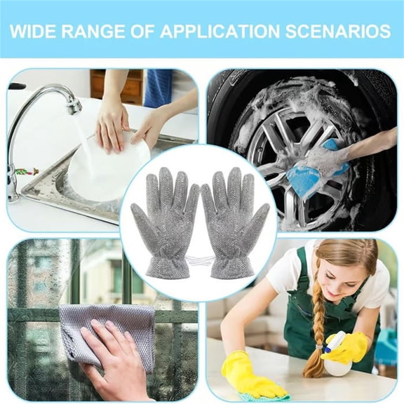 Wire Dishwashing Gloves Silver Dish Scrubber Gloves, Multipurpose Kitchen Cleaning Gloves, Reusable Wire Dish Cloths, Durable Long-Lasting Use