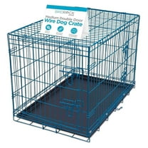 Wire Dog Kennel Medium 36 Inch | Double Door Steel Dog Crate | Indoor Outdoor Pet Cage | Folding Collapsible Pet Home - Blue