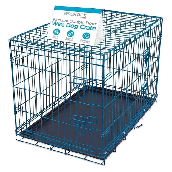 Wire Dog Kennel | Medium (36 Inches) | Double Door Metal Steel Crates | Indoor Outdoor Pet Home | Folding and Collapsible Cage | Blue