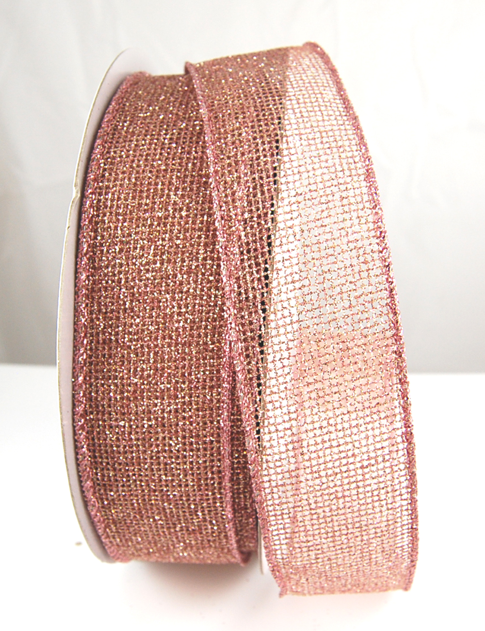 Wire Edged Bingley Rose Pink Mesh Gliter Christmas Ribbon 1 1/2" 25 Yards