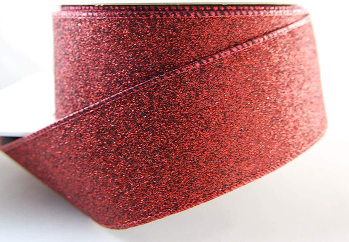 Wire Edged Firenza Red Black Glitter Ribbon 2 1/2" 25 Yards