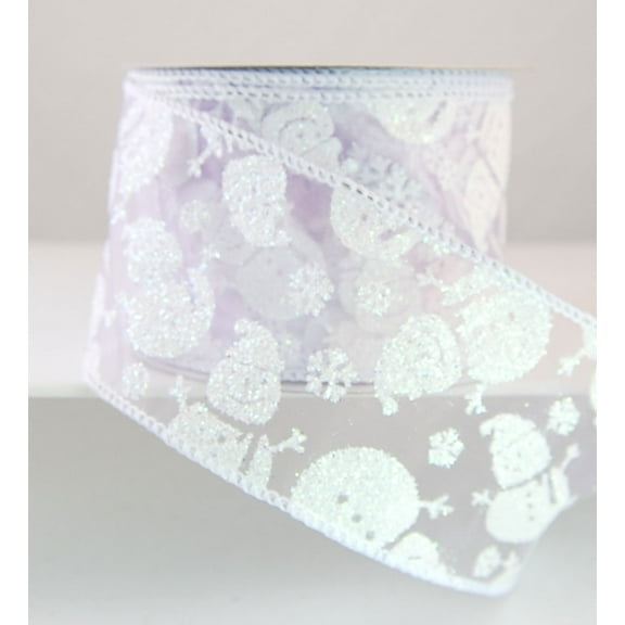 Wire Edged Frio Sheer White Glitter Snowman Christmas Ribbon 2 1/2" - 10 Yards