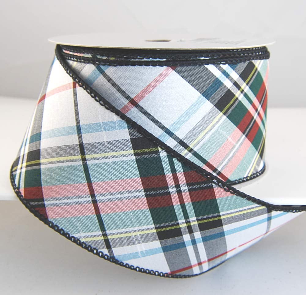Wire Edged Keen Designer Black Multi Color Plaid Thick Christmas Ribbon 2 1/2" 10 Yards …