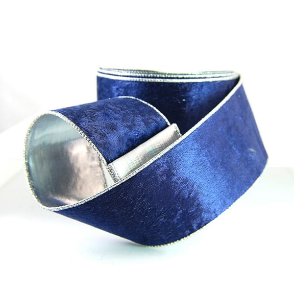 Wire Edged Marlowe Navy Velvet with Silver Lame Backing Christmas Ribbon 2 1/2" - 10 Yards