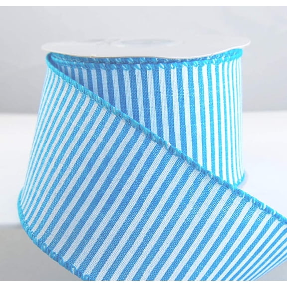 Wire Edged Railroad Stripe Mini Blue and White Striped Ribbon 2 1/2" 10 Yards