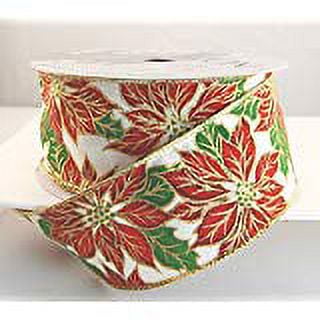 Wire Edged Rhoda Red and Green Poinsettia Christmas Ribbon 2 1/2" 25 Yards …