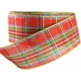 thumbnail image 1 of Wire Edged Traditional Plaid Gold Edge Red, Green, Blue and Yellow Plaid Christmas Ribbon 2 1/2" - 50 Yards, 1 of 1