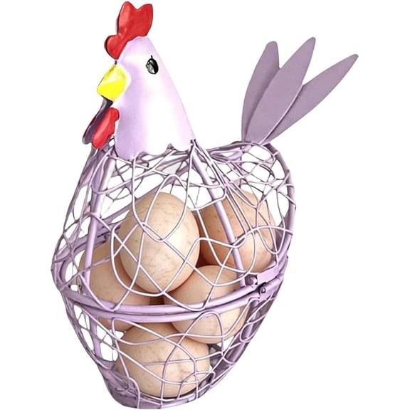 Wire Egg Basket, Decorative Kitchen Holder, Farmhouse Style Egg Storage Basket, , for Country Coop Garden Backyard Easter Fruit Vegetable Snack Collecting