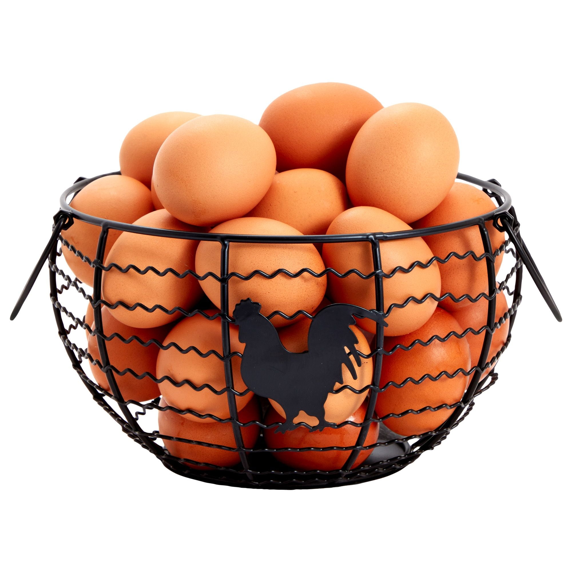 Black Metal Wire Farmhouse Egg Basket with Rooster Design