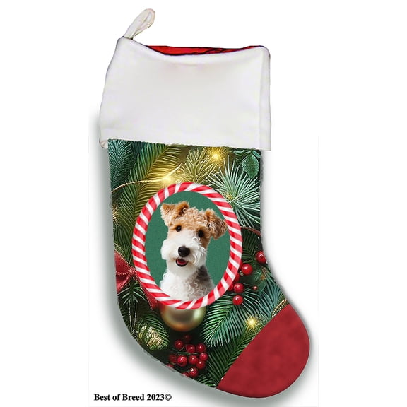 Wire Fox Terrier - Best of Breed Christmas Stocking 13.5" Red Gaming Cloth with Red Lining ,Plush White Cuff