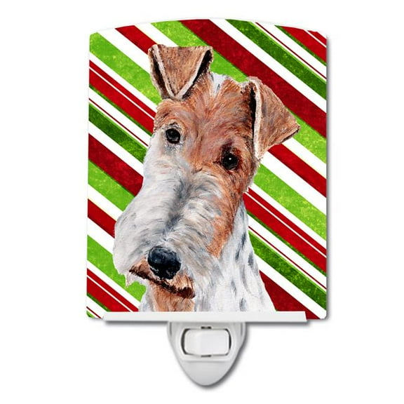 Wire Fox Terrier Candy Cane Christmas Ceramic Night Light