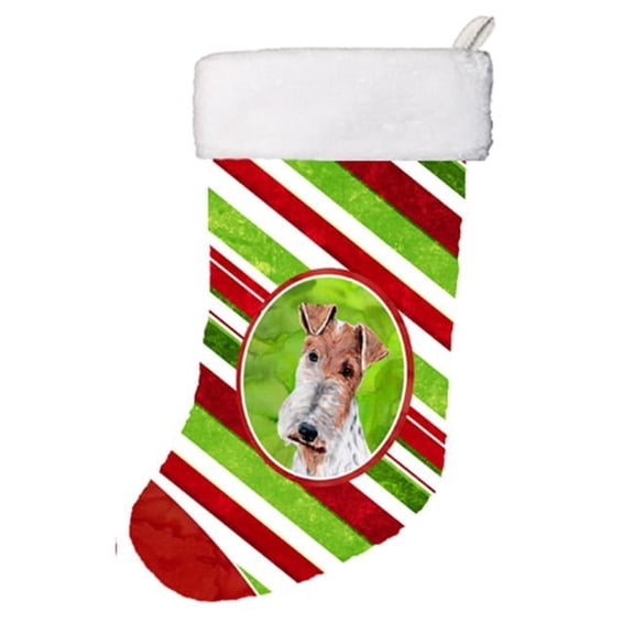 Wire Fox Terrier Candy Cane Christmas Christmas Stocking 11 x 8 In.