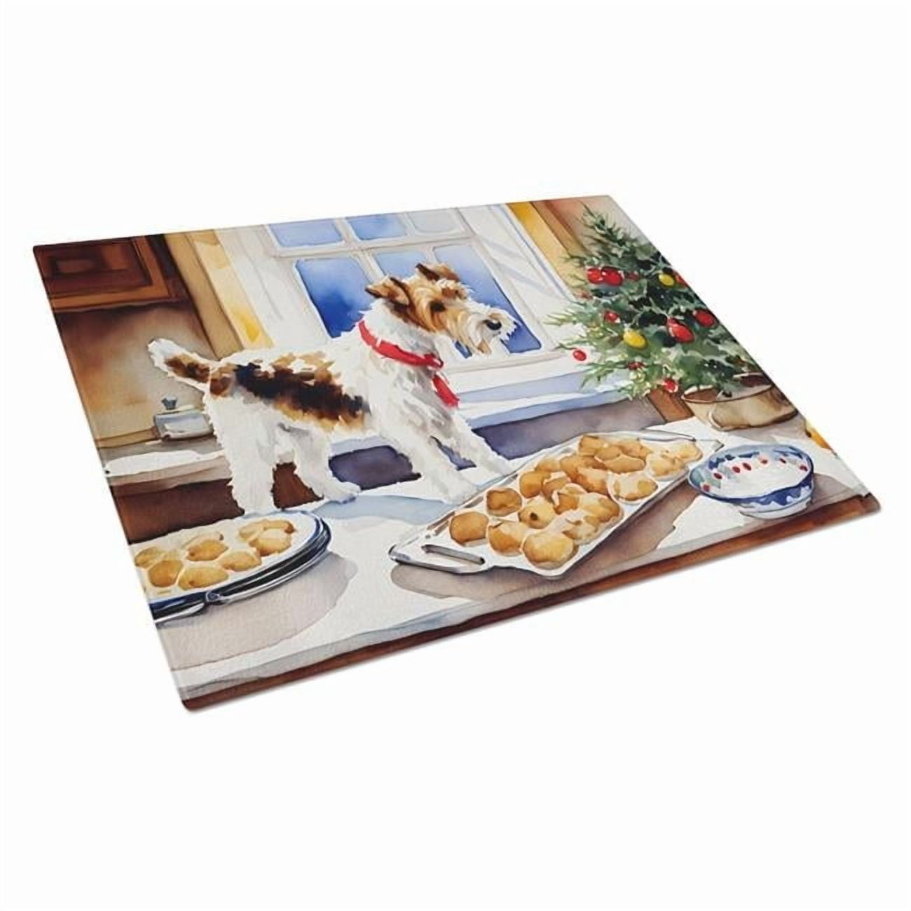 Wire Fox Terrier Christmas Cookies Glass Cutting Board