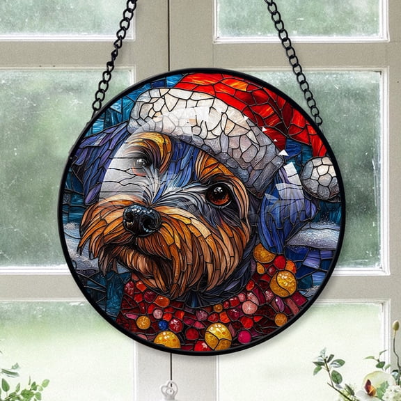 Wire Fox Terrier Christmas Dog Ornament Christmas 2025 - Wire Fox Terrier Dog Christmas Stained Glass Window Hanging Dog Decor, Dog Suncatcher, Xmas, Dog Gifts