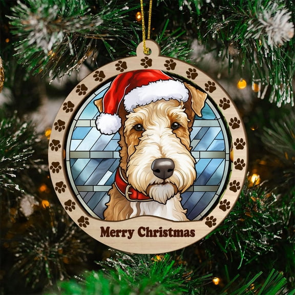Wire Fox Terrier Christmas Dog Ornament, Wire Fox Terrier Dog Christmas Stained Glass, Wire Fox Terrier Dog Suncatcher Christmas Tree Decor, Xmas Dog Gift