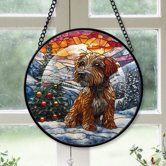 Wire Fox Terrier Christmas Tree Decor 2025, Wire Fox Terrier Dog Gifts, Christmas Tree Stained Glass SunCatcher for Windows Dog Christmas Tree, Haging Decor