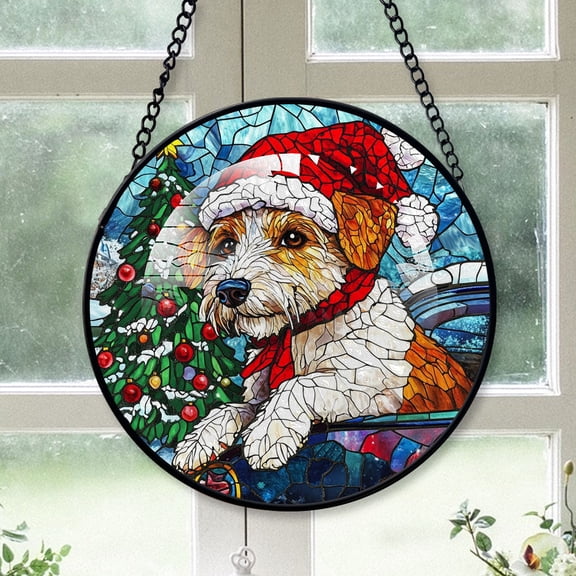 Wire Fox Terrier Christmas Tree Dog Ornament 2025 - Wire Fox Terrier Dog Christmas Stained Glass SunCatcher for Window, Dog Christmas Decoration, Christmas Keepsake