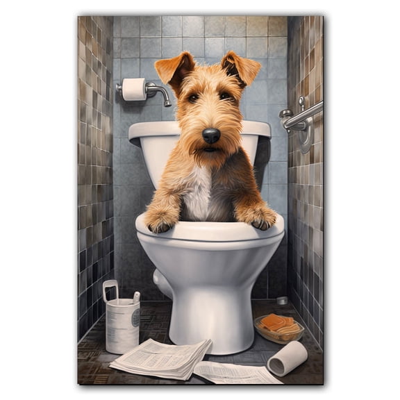 Wire Fox Terrier Dog Bathroom Wall Decor, Funny Bathroom Wall Art Prints, Farmhouse Bathroom Canvas Wall Art, Bathroom Decorations, Kids Bathroom Pictures for Wall