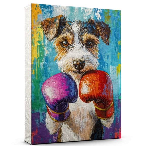 Wire Fox Terrier Dog Boxing Art Canvas  Wire Fox Terrier Dog Playing Boxing Wall Art, Dog Lover Canvas, Sports Theme Decor for Living Room