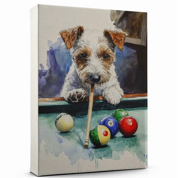 Wire Fox Terrier Dog Canvas Billiards Stretched Canvas Size 8x12 – Funny Wire Fox Terrier Dog Canvas Wall Decor, Funny Dog Wall Art for Billiards Room