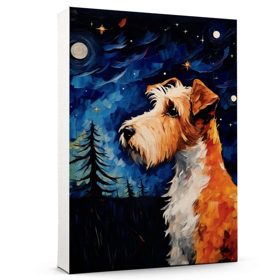 Wire Fox Terrier Dog Canvas Starry Night Van Gogh Inspired Arts Large Abstract Oil Paintings On Canvas Wall Artwork For Living Room Decorations