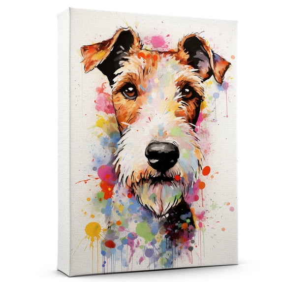 Wire Fox Terrier Dog Flower Canvas Painting Colorfull Canvas Art Prints Bathroom Artwork for Wall Living Room Bedroom Bathroom Wall Art Framed Art Wall Decor 1 inch