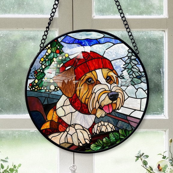 Wire Fox Terrier Dog Ornament Christmas 2025 - Wire Fox Terrier Dog Stained Glass SunCatcher Christmas Decorations, Dog Christmas Gifts for Family
