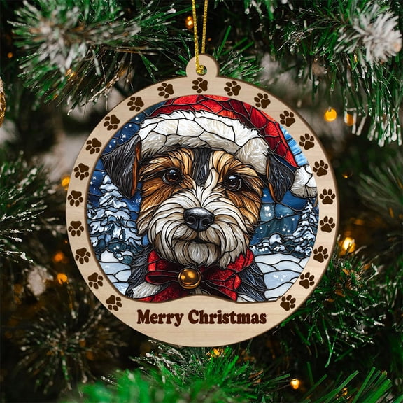 Wire Fox Terrier Dog Ornament, Wire Fox Terrier Dog SunCatcher Stained Glass Christmas Tree, Wire Fox Terrier Dog Decor, Holiday Decorations, Xmas Gift