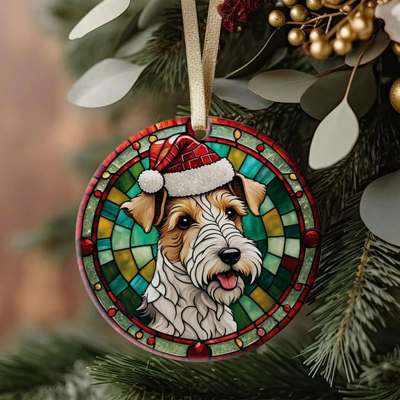 Wire Fox Terrier Dog Ornaments Ceramic For Christmas, Stained Glass Ornaments Ceramic Christmas 2025