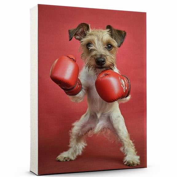Wire Fox Terrier Dog Playing Boxing Canvas  Sports Dog, Perfect for Animal Lovers, Wire Fox Terrier Dog Canvas, Boxing Canvas Wall Art for Rooms