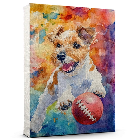 Wire Fox Terrier Dog Stretched Canvas Size 8x12 – American Football Canvas Print of Funny Wire Fox Terrier Dog Wall Art, American Football Sports Wall Decor, Dog Lover